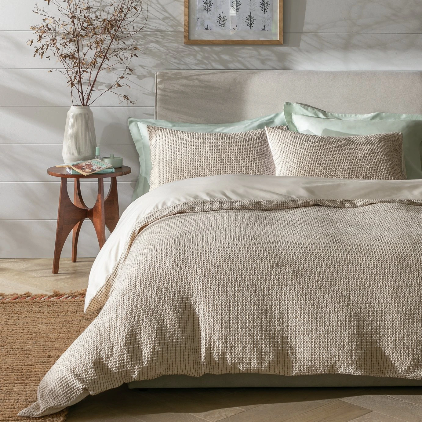 Habitat Cotton Contrast Waffle Beige Bedding Set - Single