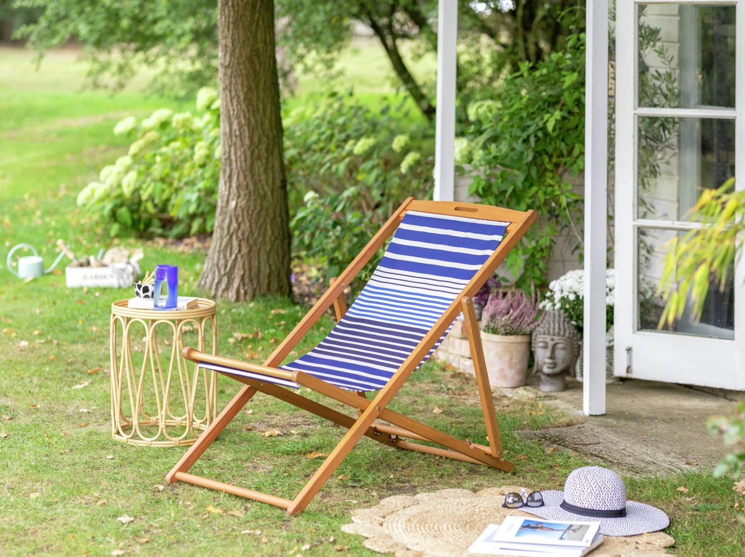 Habitat Folding Wooden Garden Deck Chair - Blue - Image 2