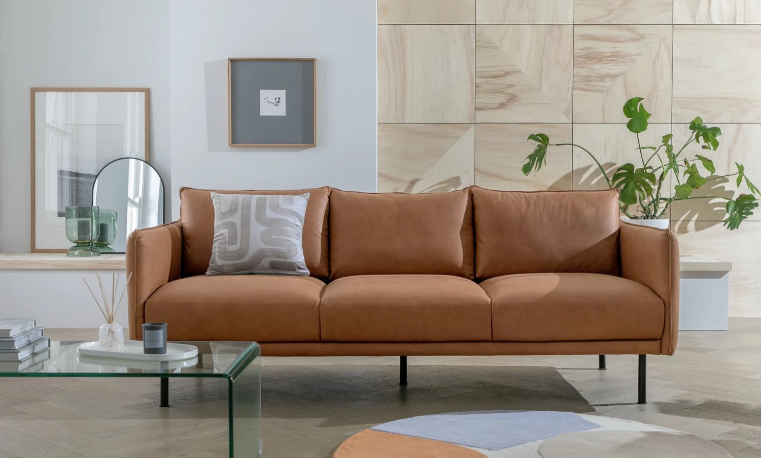 Habitat Moore Leather 4 Seater Sofa - Tan - Image 2