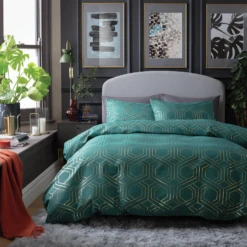 Habitat Geo Jacquard Teal Bedding Set - Double