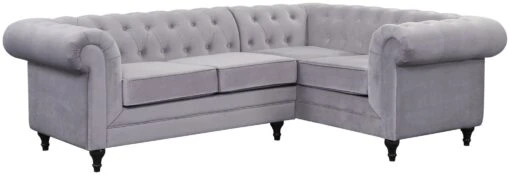 Habitat Chesterfield Velvet Left Hand Corner Sofa-Light Grey
