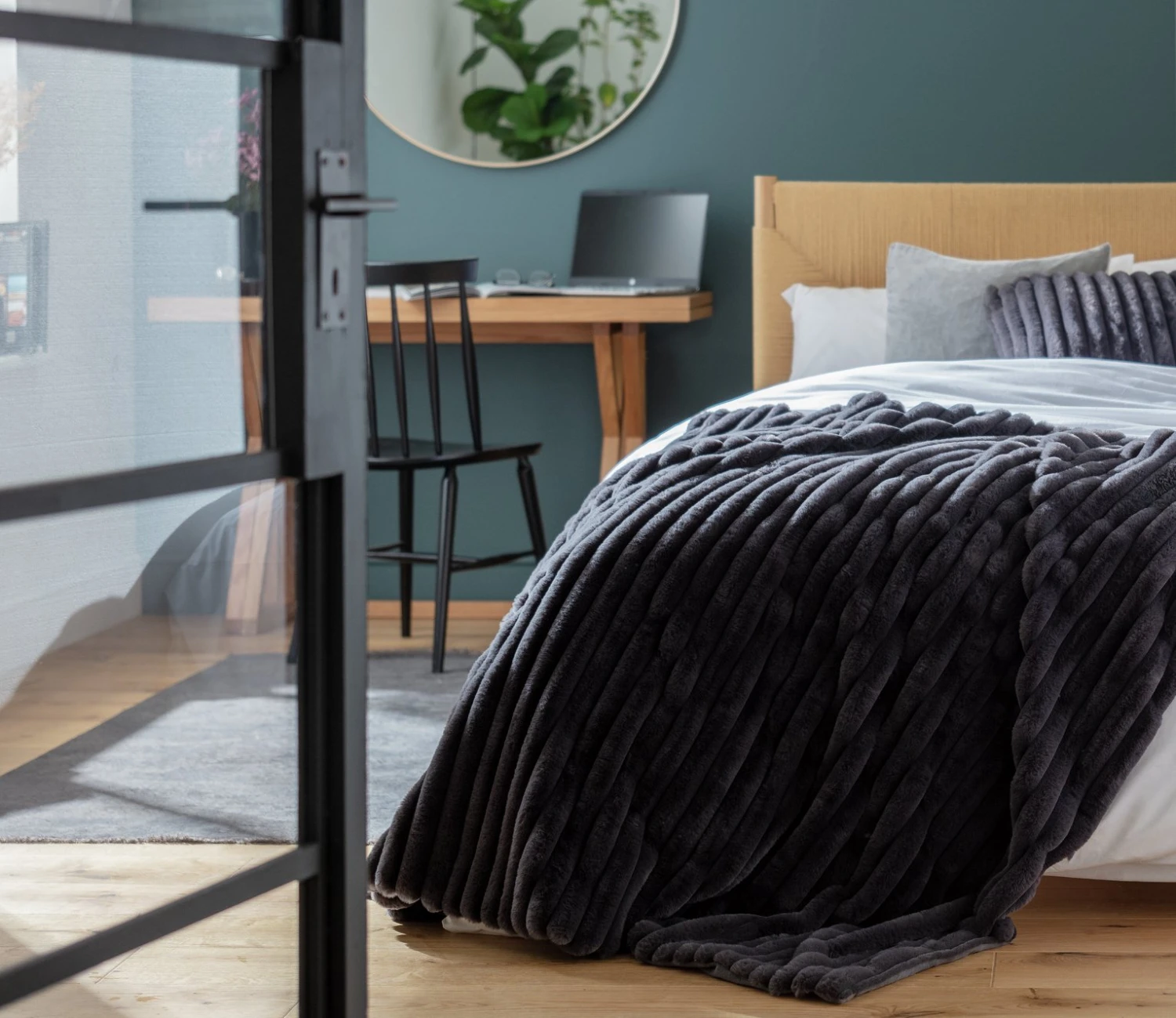 Habitat Ribbed Faux Fur Throw - Charcoal - 125X150cm - Image 2