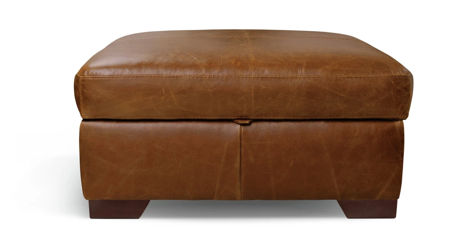 Habitat Eton Leather Storage Ottoman Footstool - Tan - Image 2