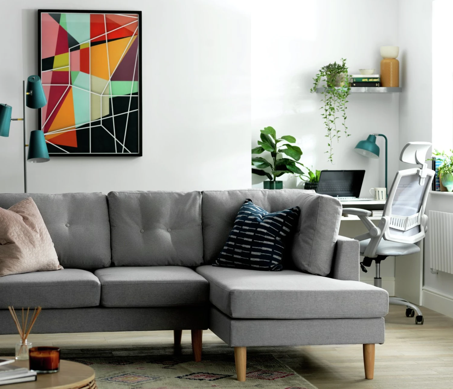 Habitat Joshua Fabric Corner Chaise Sofa - Light Grey - Image 2