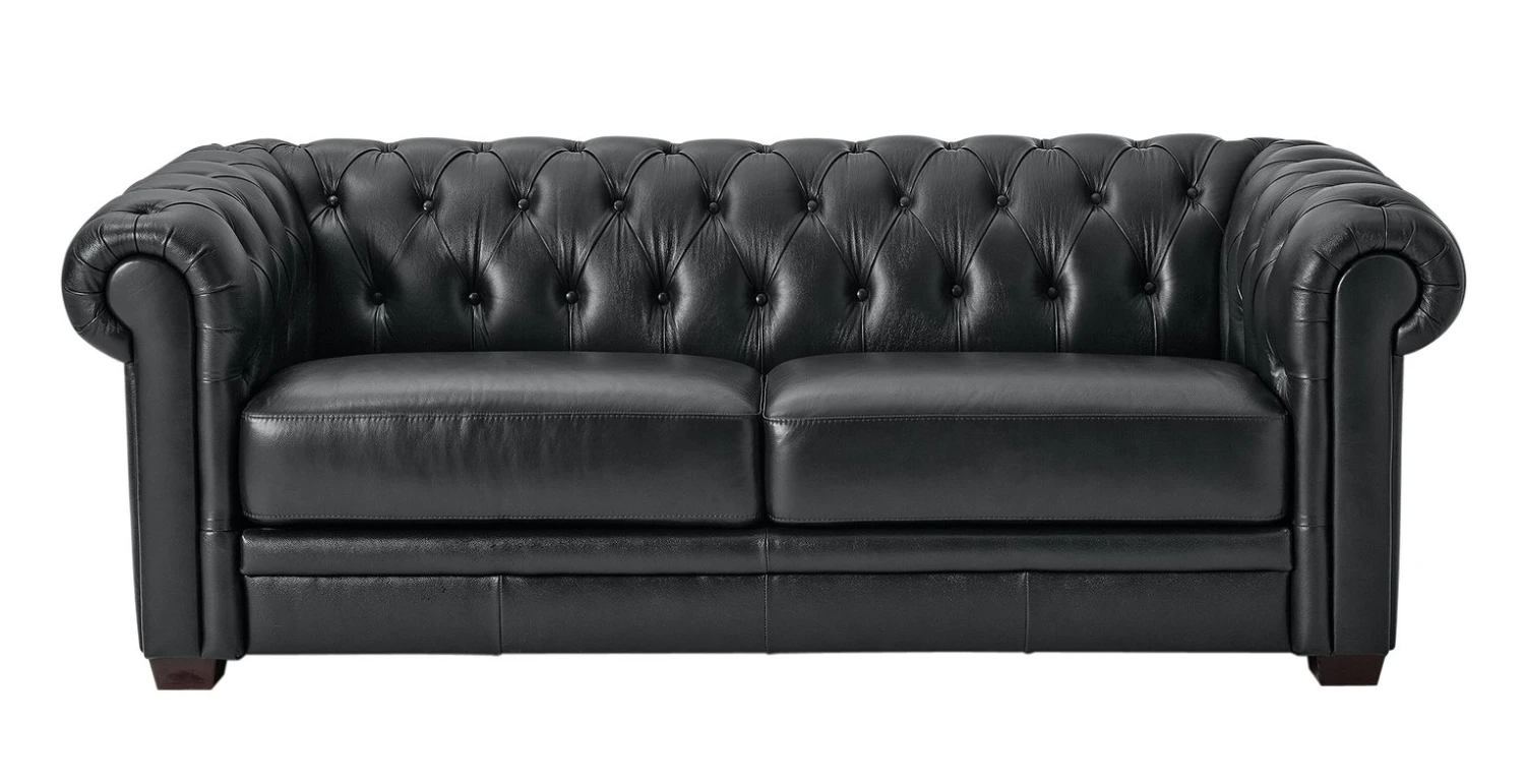 Habitat Chesterfield Leather 3 Seater Sofa - Black