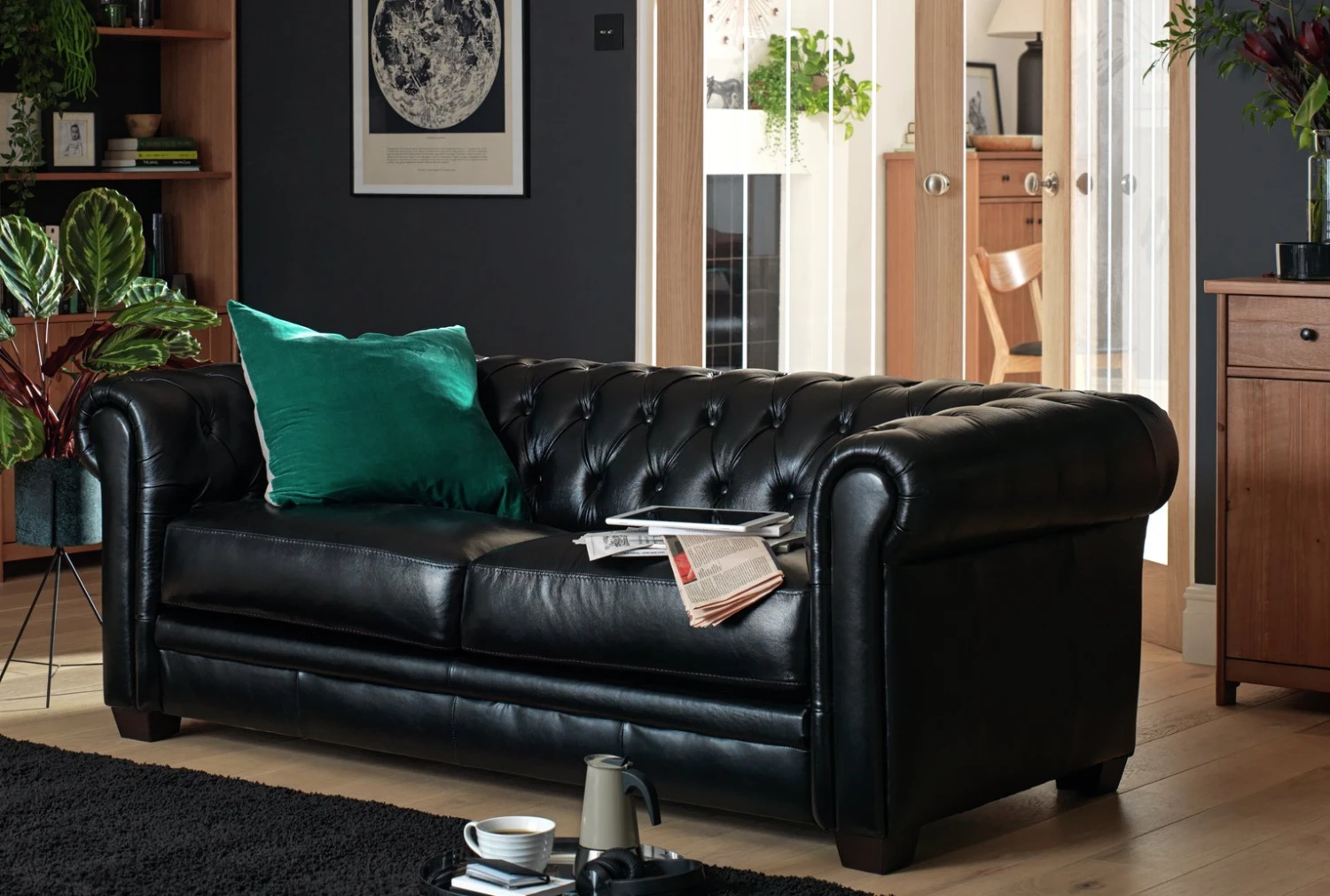 Habitat Chesterfield Leather 3 Seater Sofa - Black - Image 2