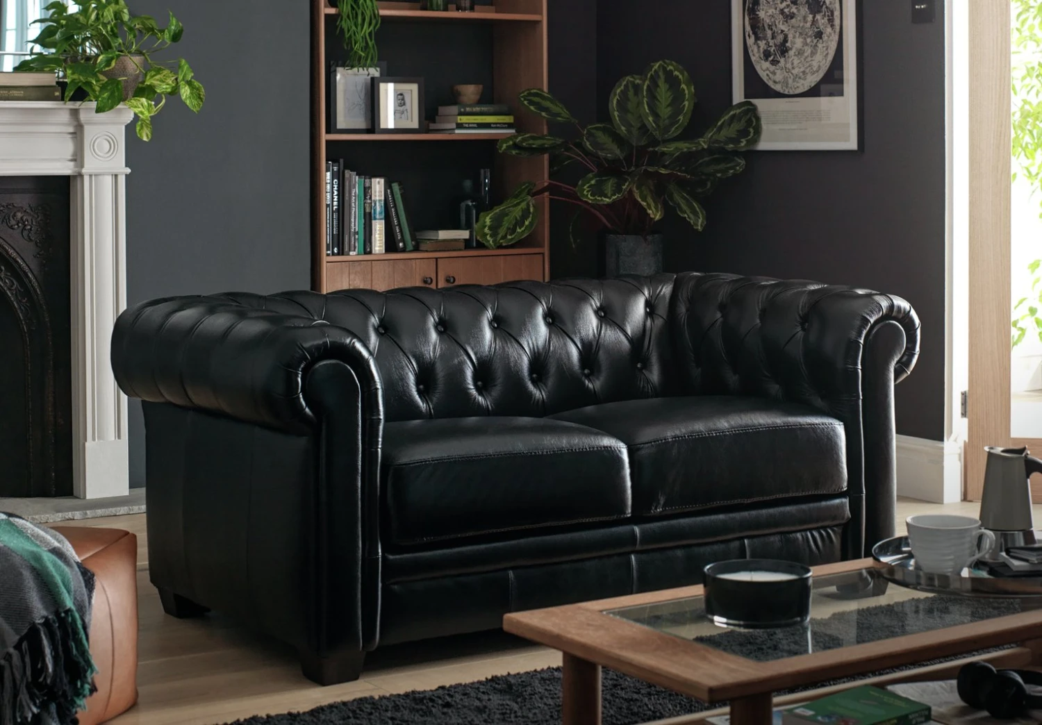 Habitat Chesterfield Leather 2 Seater Sofa - Black - Image 2