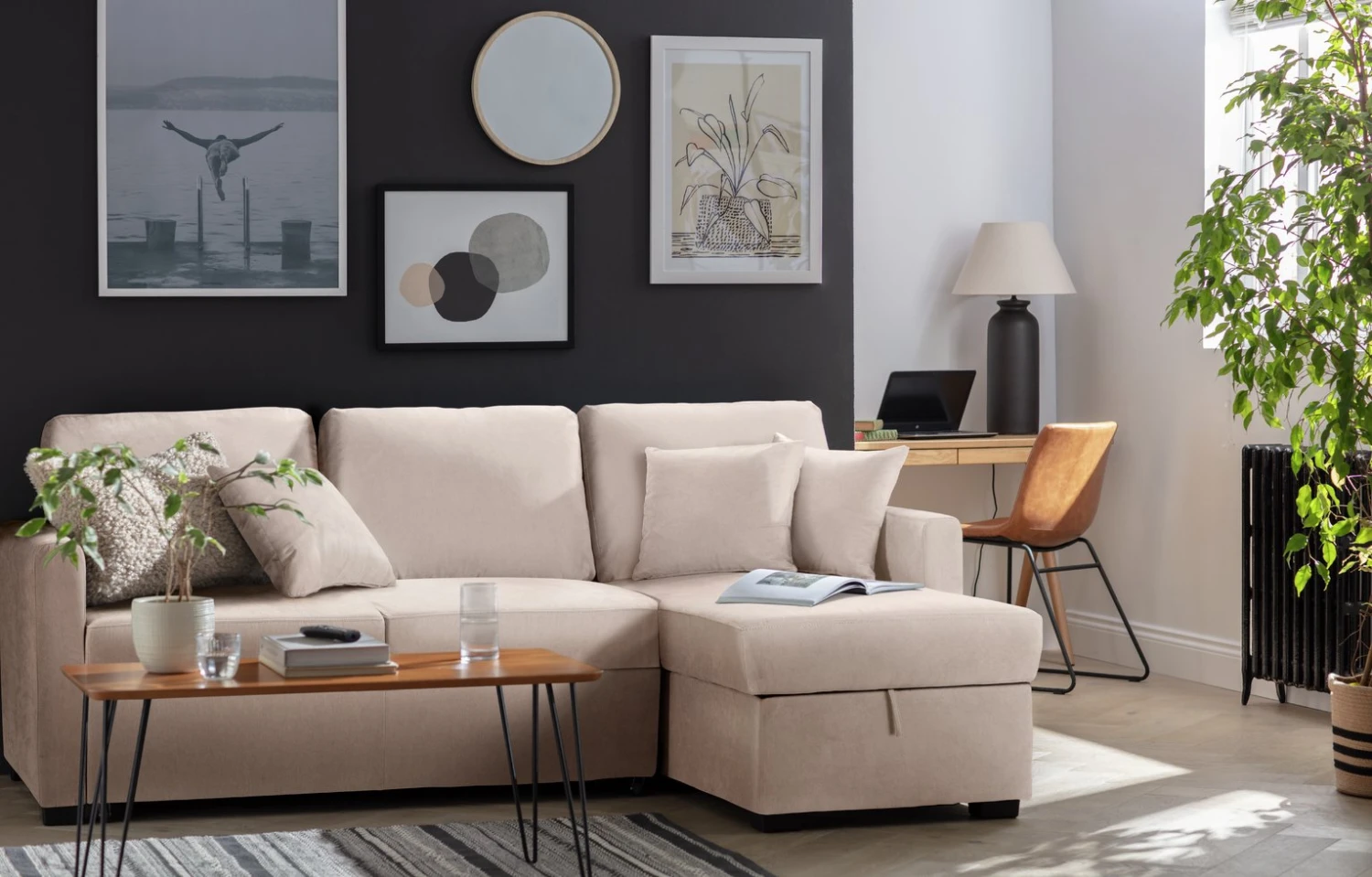 Habitat Reagan Right Corner Chaise Sofa Bed - Charcoal - Image 2