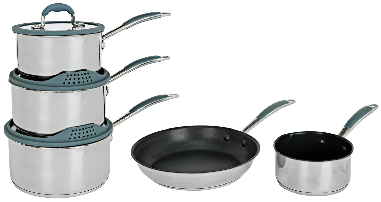 Habitat 5 Piece Stainless Steel With Silicone Rim Pan Set