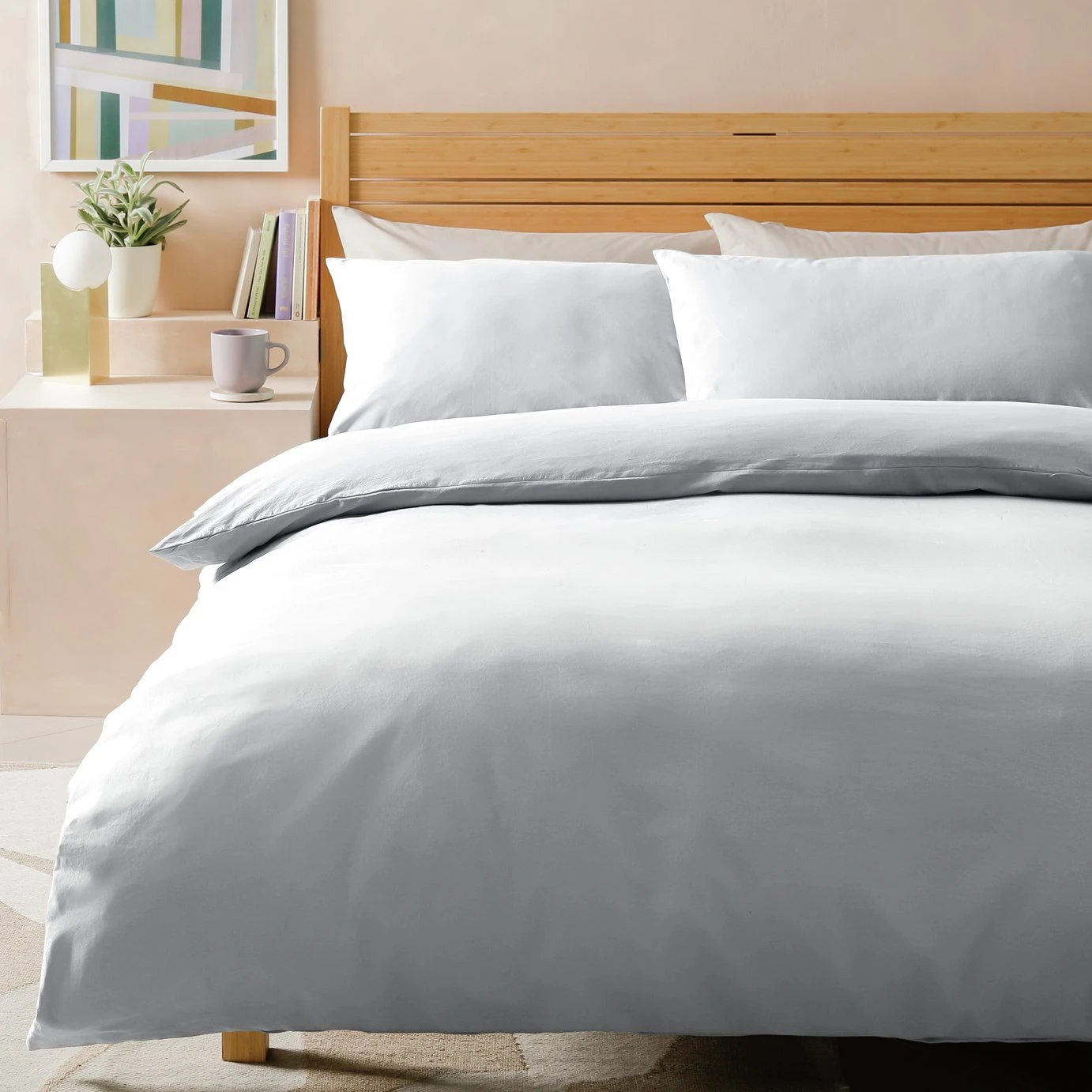 Habitat Stonewashed Cotton Plain White Bedding Set - Single - Image 4