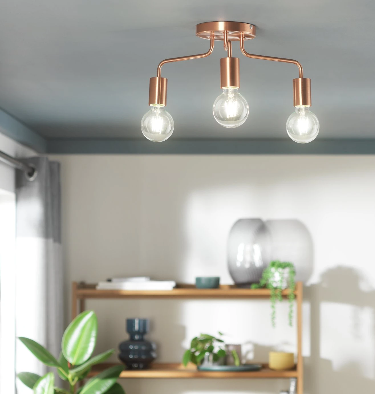 Habitat Rayner Steel LED Flush Ceiling Light - Rosegold