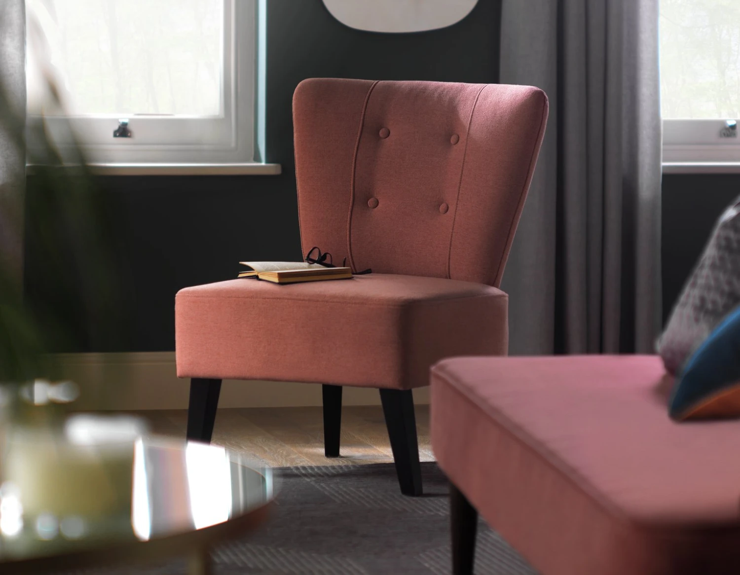 Habitat Delilah Fabric Cocktail Chair - Light Grey - Image 2