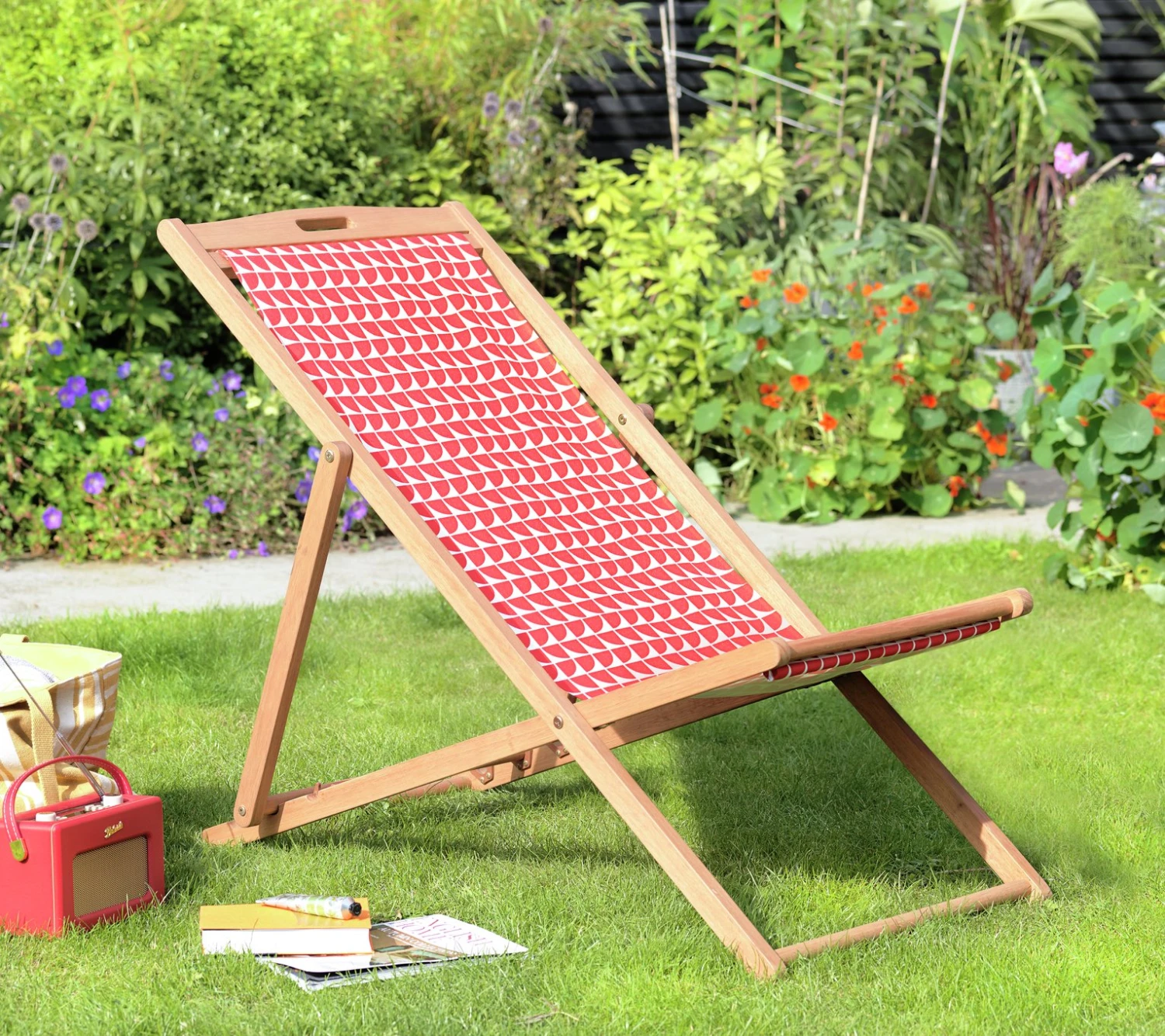 Habitat Folding Wooden Garden Deck Chair - Grey - Image 2