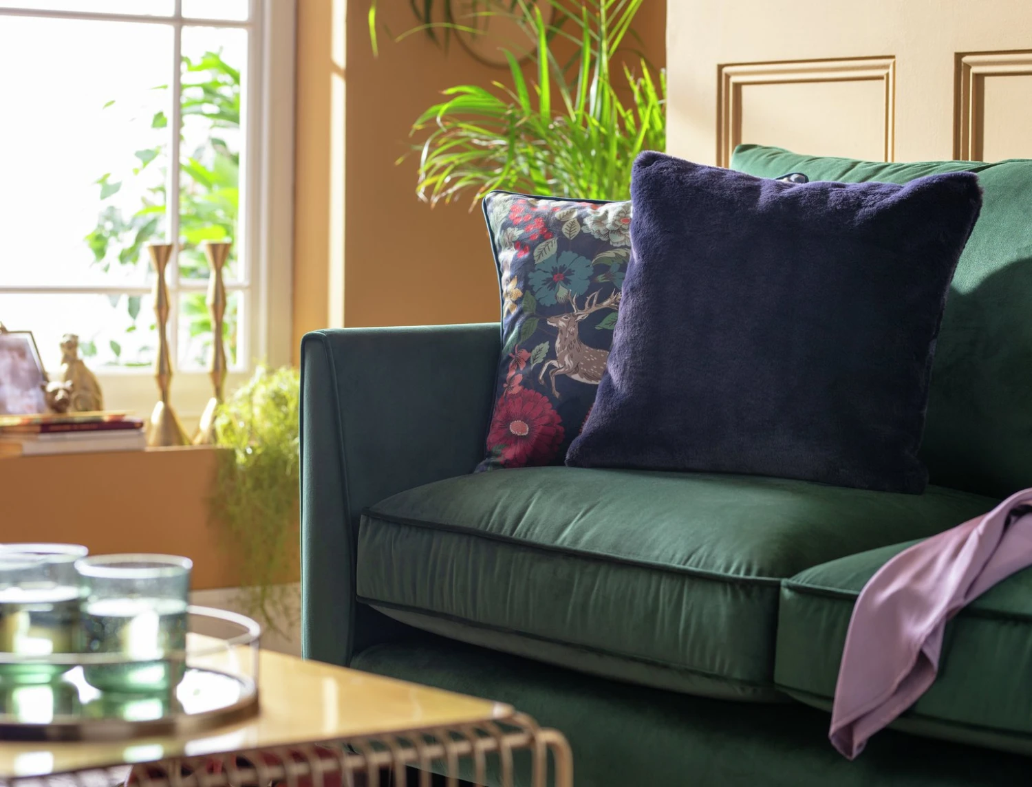 Habitat Plain Faux Fur Cushion - Navy - 43x43cm - Image 2