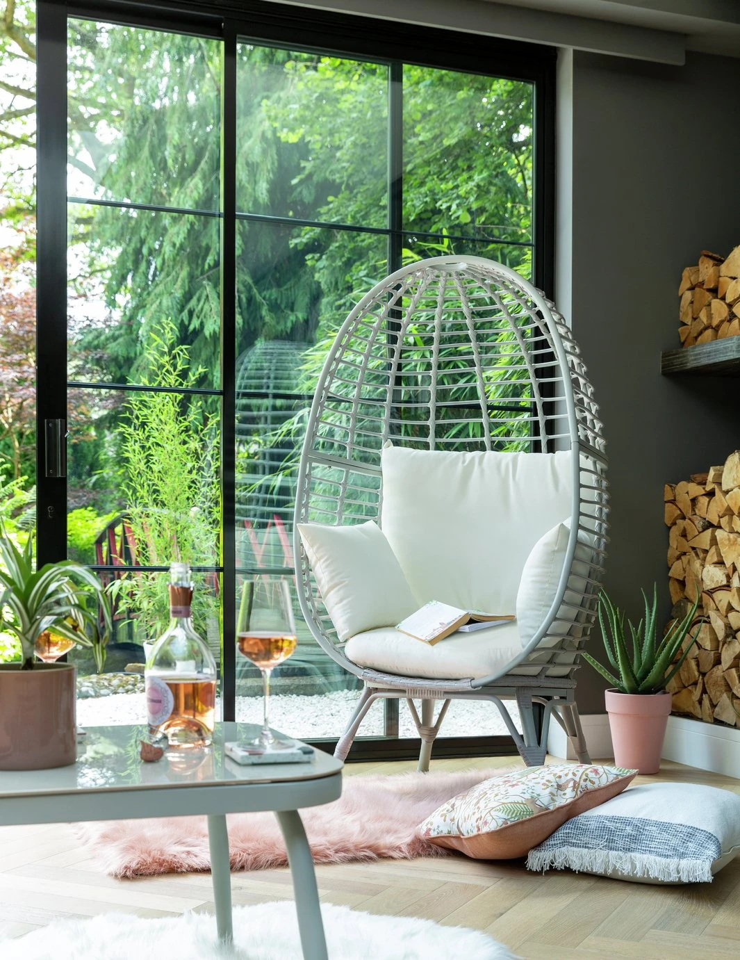 Habitat Kora Rattan Effect Garden Egg Chair - Grey - Image 8