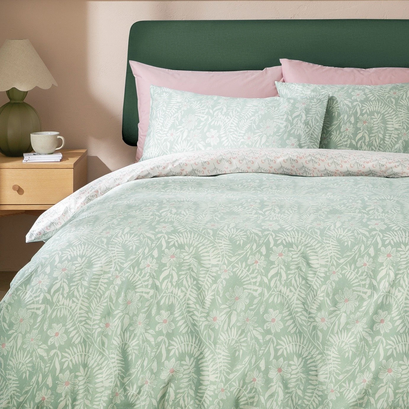 Habitat 180TC Meadow Fern Floral Green Bedding Set - Single