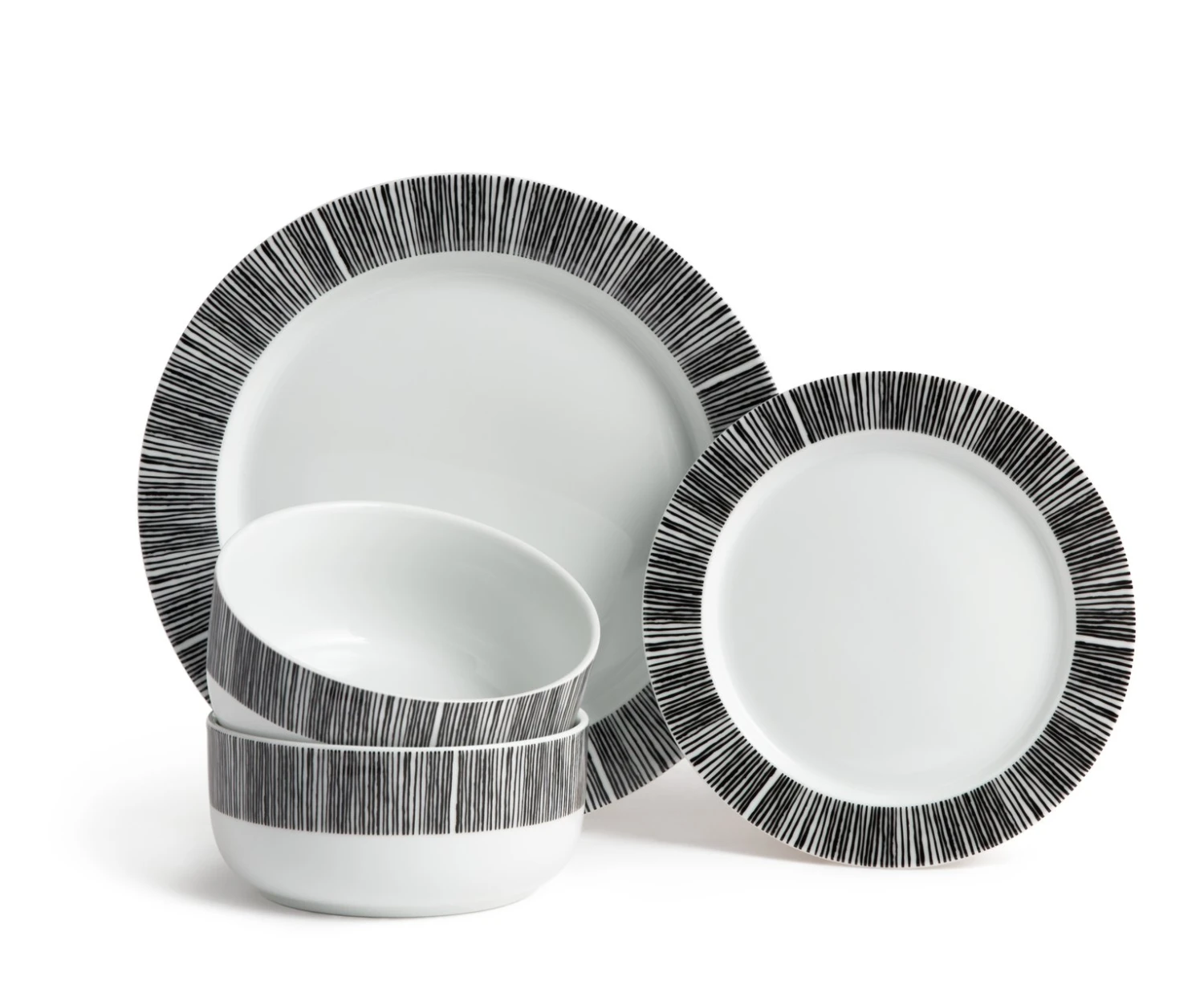 Habitat Black Dash 12 Piece Porcelain Dinner Set
