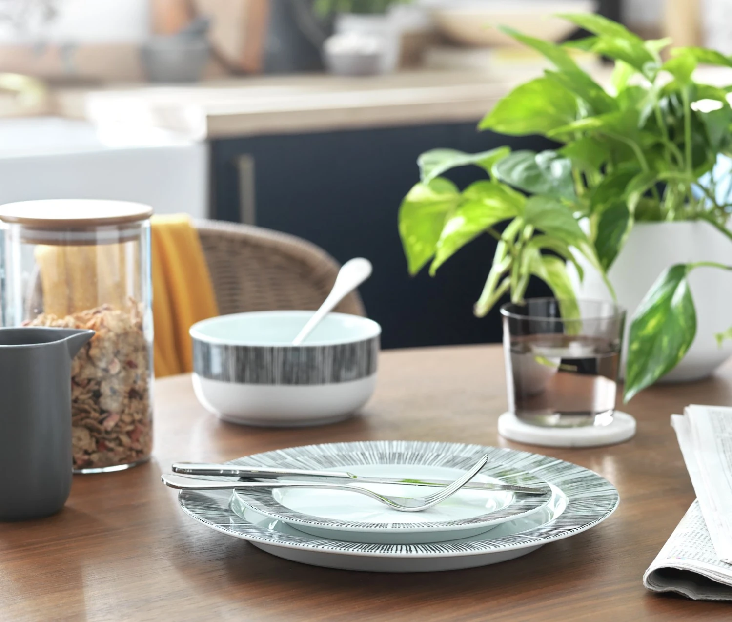 Habitat Black Dash 12 Piece Porcelain Dinner Set - Image 2