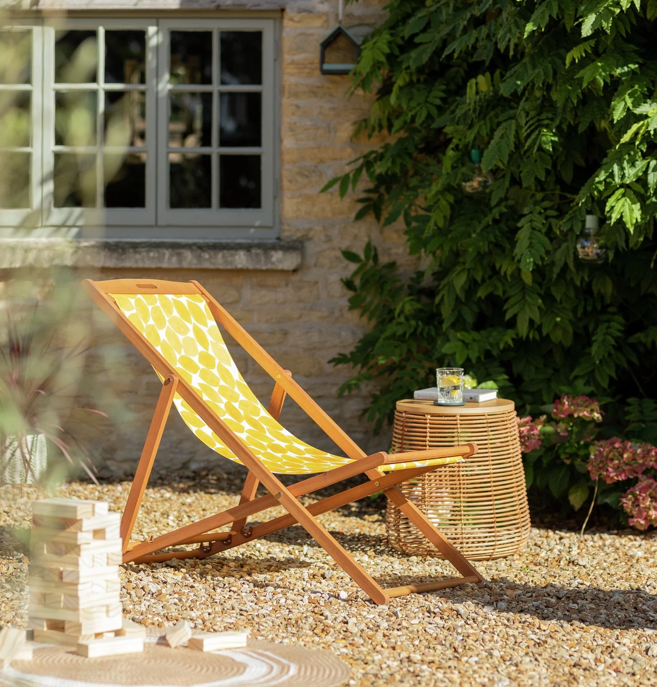 Habitat Folding Wooden Garden Deck Chair - Yellow - Image 2