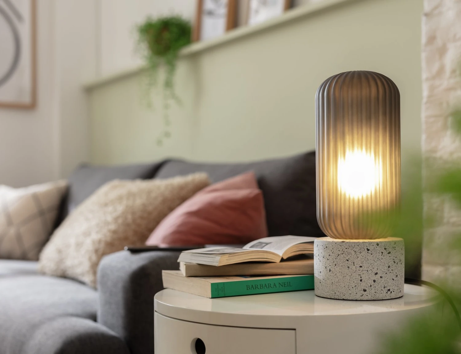 Habitat Rallie Smoked Glass Terrazzo Table Lamp – Grey - Image 6