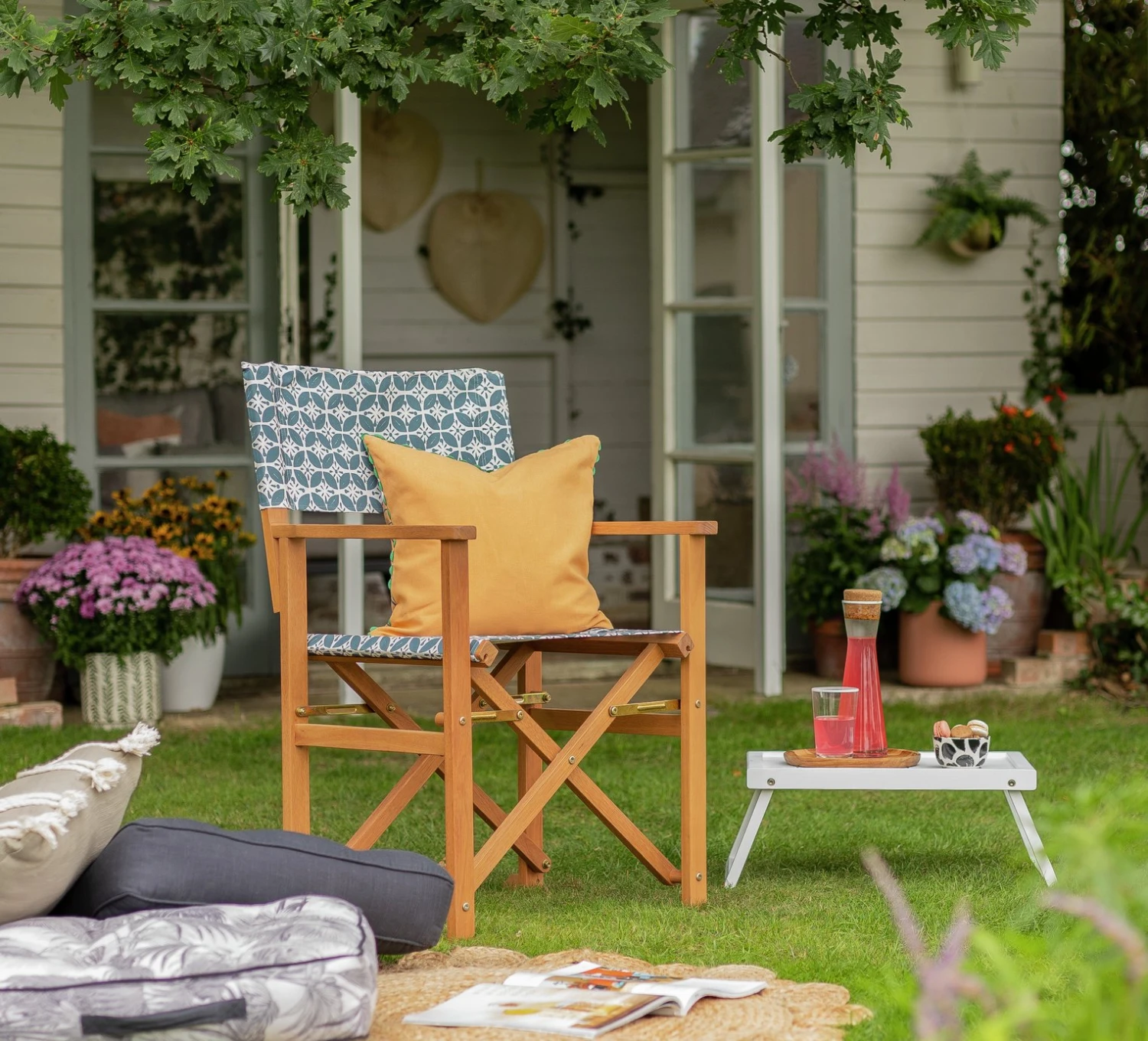 Habitat Folding Wooden Director Chair - Grey & White - Image 2