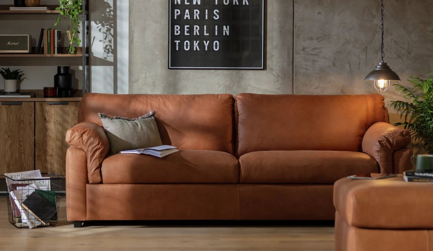 Habitat Florence Leather 4 Seater Sofa - Tan - Image 2